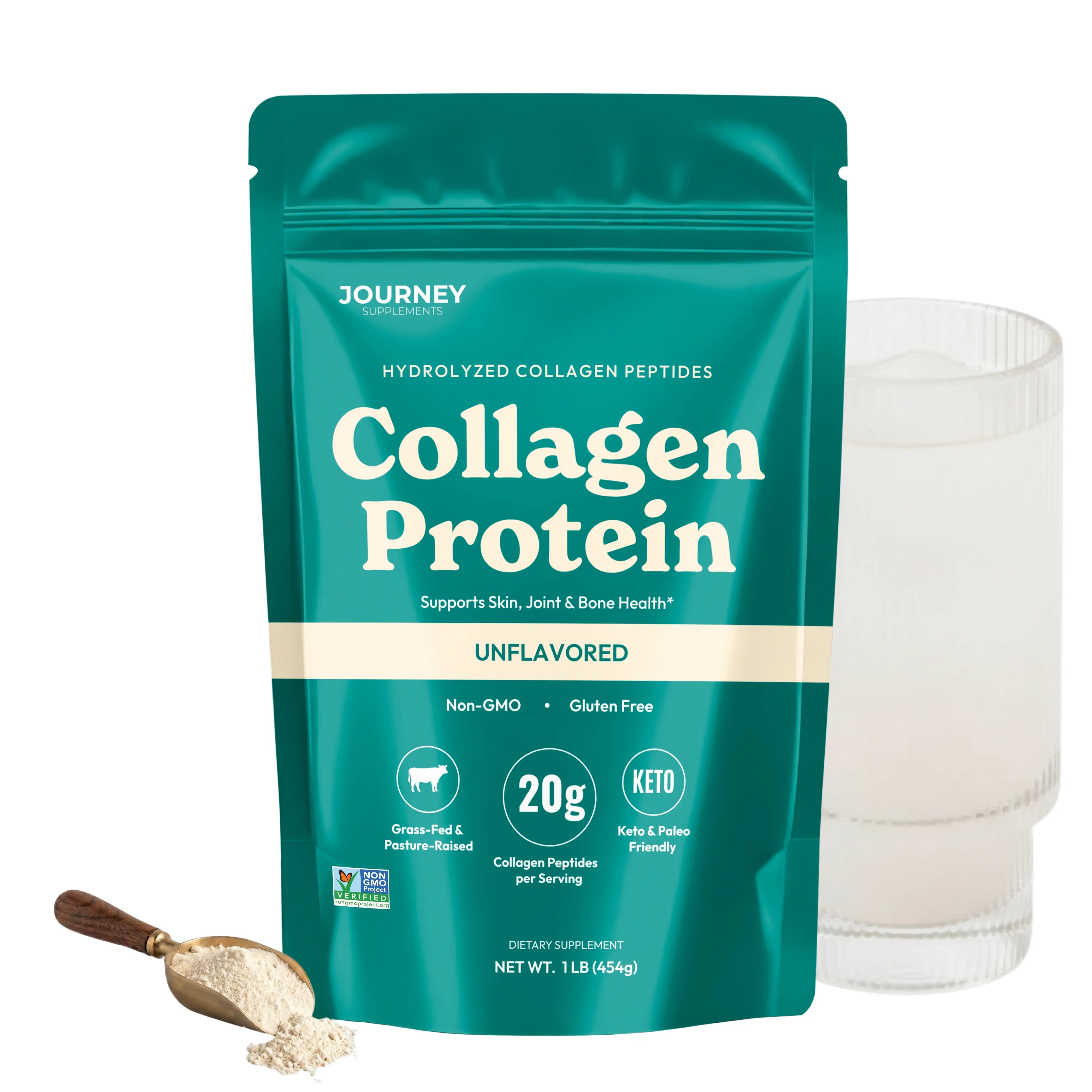Collagen Peptides Powder, Unflavored, 1 lb – Hydrolyzed, Grass-Fed, Gluten-Free, Keto-Friendly, Zero Sugar. Supports Hair, Skin, Nail, Bone & Joint Health –