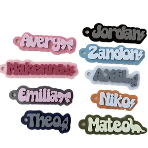 Rish&Co Bag Buddies Personalized Acrylic Bag Tags - Custom Name Tags for Backpacks Lunchboxes & Travel Gear - Dinosaur Rocket Ship Bow Flower Lightning Bolt Icons - 3-4" Long 1" High