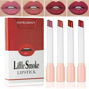 4 Colors Mini Matte Lipstick Little Tube Lip Stain, Velvet Smooth Lip Stick, Long Lasting & Waterproof 24 Hours Non-Sticky Labiales Lipstick (Set A)