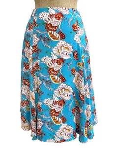 Blue Spanish Floral 1930s Style Venice Beach Swing Skirt