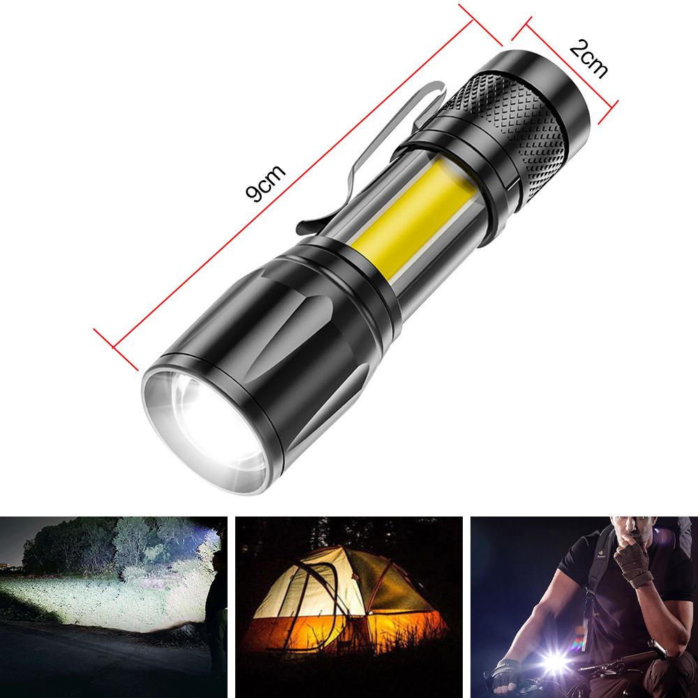 Mini LED Flashlight Pen Clip - Telescopic Zoom, USB Rechargeable, Spotlight & Floodlight, Portable Outdoor Torch for Camping, Hiking, Night Cycling & Home lights Rechargeable Emergency Worklight Handheld Zoomable Flashlight