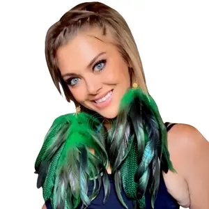 Feather Earrings, Earrings, Green Schlappen  Long Dangle Feather Earrings, Handmade Feather Earrings, Statement Earrings