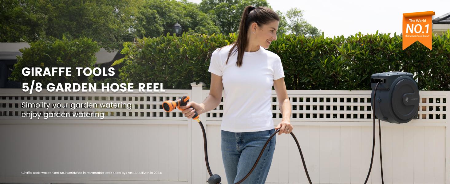 Father's Day Gift | Giraffe Tools 78ft-130ft 330LB Metal Bracket Retractable Garden 5/8in 1/2in Hose Reels for Outside, Wall Mounted Water Hose Reel with 180° Swivel, Any Length Lock, 9 Pattern Hose Nozzle, 2 years warranty, Stock up sale, summervibes