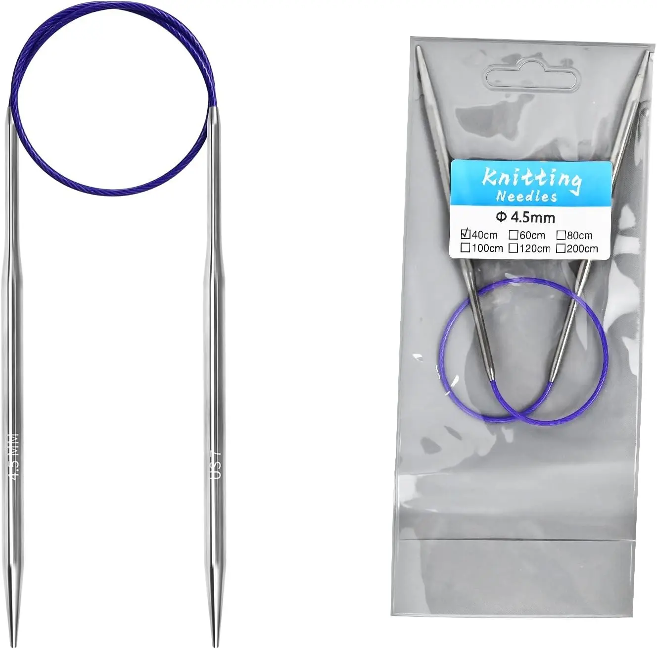 4.5mm Circular Knitting Needles - 16-inch/40cm US7 Ergonomic Stainless Steel Set with Tangle-Free Cable and Smooth Joints, Ideal for Hats, Socks, and Sleeves Gift