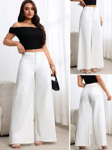 Women's Straight Leg Basic Jeans Pants, Elegant Wide-Leg Floor-Length Denim, Button & Zip Design, Loose Fit Everyday Casual Pants for Daily Wear Womenswear
