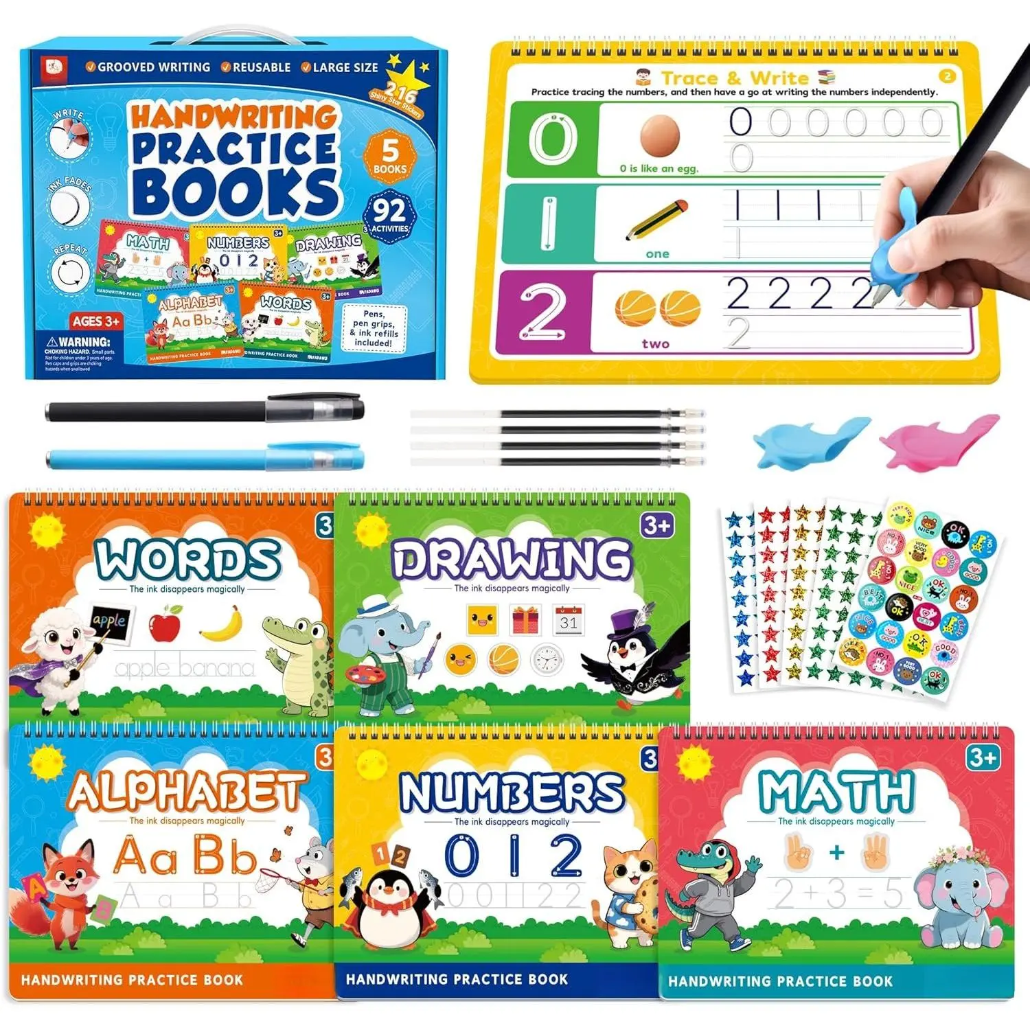 Magic Grooved Writing Practice Books for , Large Grooved Handwriting Copybook,  Learn to Write Number Letter  Tracing Workbook for  Ages 3-8, Easter Gifts Toys
