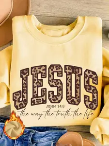 Christian Jesus Fitted Sweatshirt, Leopard Bible Verse Clothing, Fashion Faith Apparel Gift, Love Jesus, Truth Path, Life Source Women's Sportswear, Tops, Womenswear, Casual