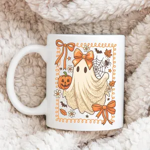 [Sale off up to 50%] Coquette Ghost Halloween Mug, Fall Coffee Mug, Girly Spooky Season Coffee Cup, Halloween Coffee Mug, Spooky Season Halloween Gift for Her