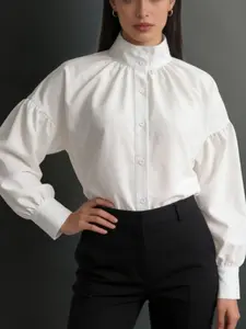 Vintage Women's Simple High Neck Loose Bubble Sleeve Long Sleeve Drop Shoulder Solid Color Cardigan Top, Casual Fashion Outerwear