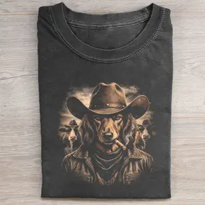 Dachshund Cowboy Graphic T-Shirt, Vintage 90s Western Wiener Dog Tee, Unisex Fit Design, Gift for Men and Women