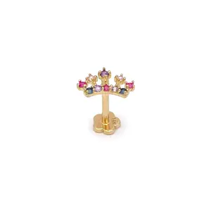 14k CZ Multicolor Crown Internal Threaded Stud