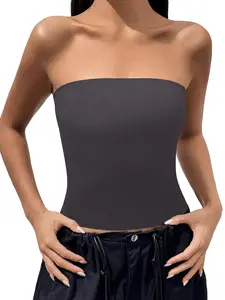 Elegant Strapless Tube Top, Fitted Slimming Waist Design, Versatile Plain Pattern, All-Season Casual Wear, Inner and Outer Layering