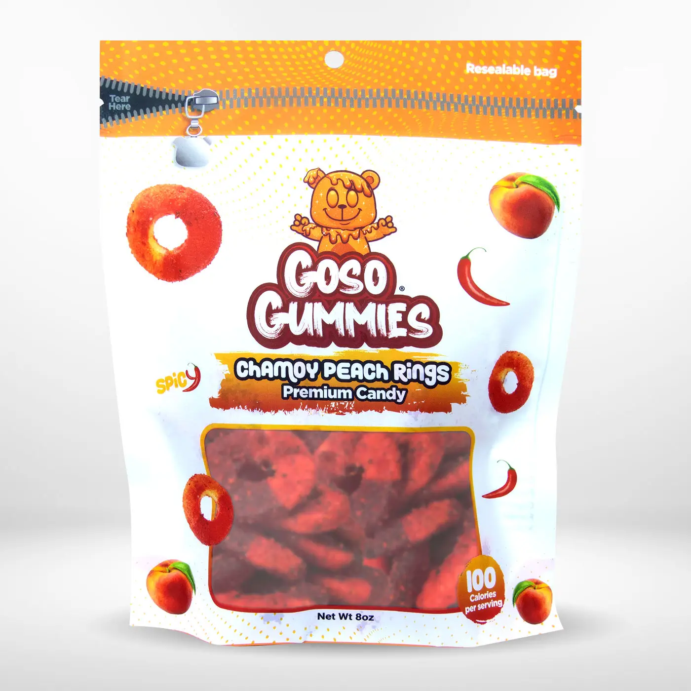 Goso Gummies Spicy Chamoy Peach Rings 8oz - Juicy Chewy Flavor Fruit Snack