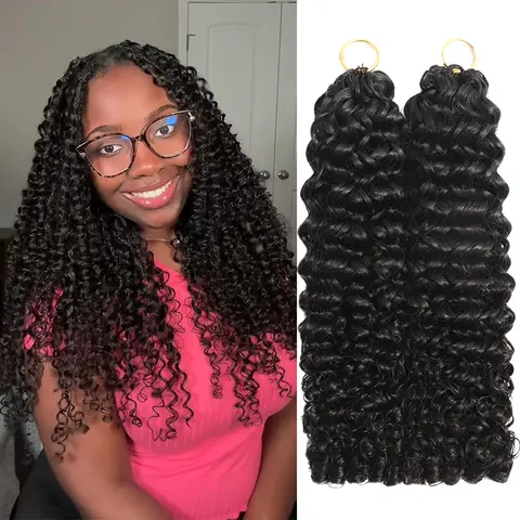 Black Women's Ramiss Miracle Knots Human Hair Pre-Separated Feather Crochet Braiding Extensions, 50g/Pack 40 Strands Burmese Curly Wave Extensions, Easy Install, 4 to 5 Packs for Full Head Protective Vacation Hairstyles