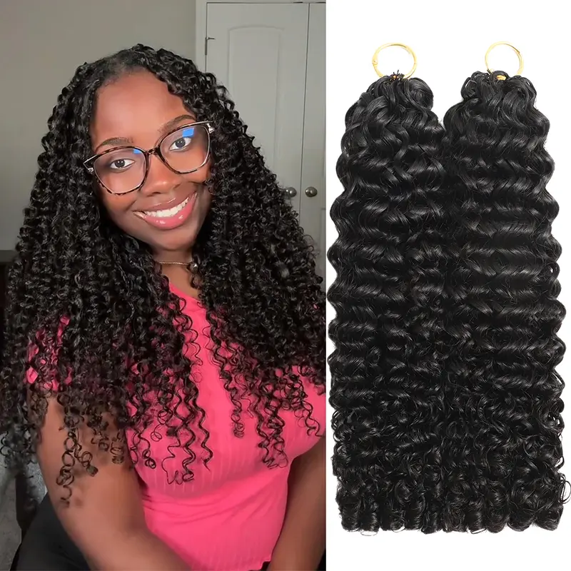 Black Women's Ramiss Miracle Knots Human Hair Pre-Separated Feather Crochet Braiding Extensions, 50g/Pack 40 Strands Burmese Curly Wave Extensions, Easy Install, 4 to 5 Packs for Full Head Protective Vacation Hairstyles