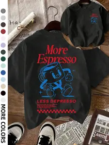 Women's Espresso Machine Print Round Neck Tee, Trendy Casual Short Sleeve T-shirt for Daily Wear, Ladies Summer, Top