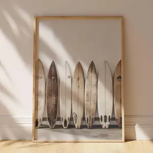 2D Retro Surfboard Beach Wall Art Print, Minimalist Canvas Prints Decor for Living Room, Aesthetic Bedroom Design Gift
