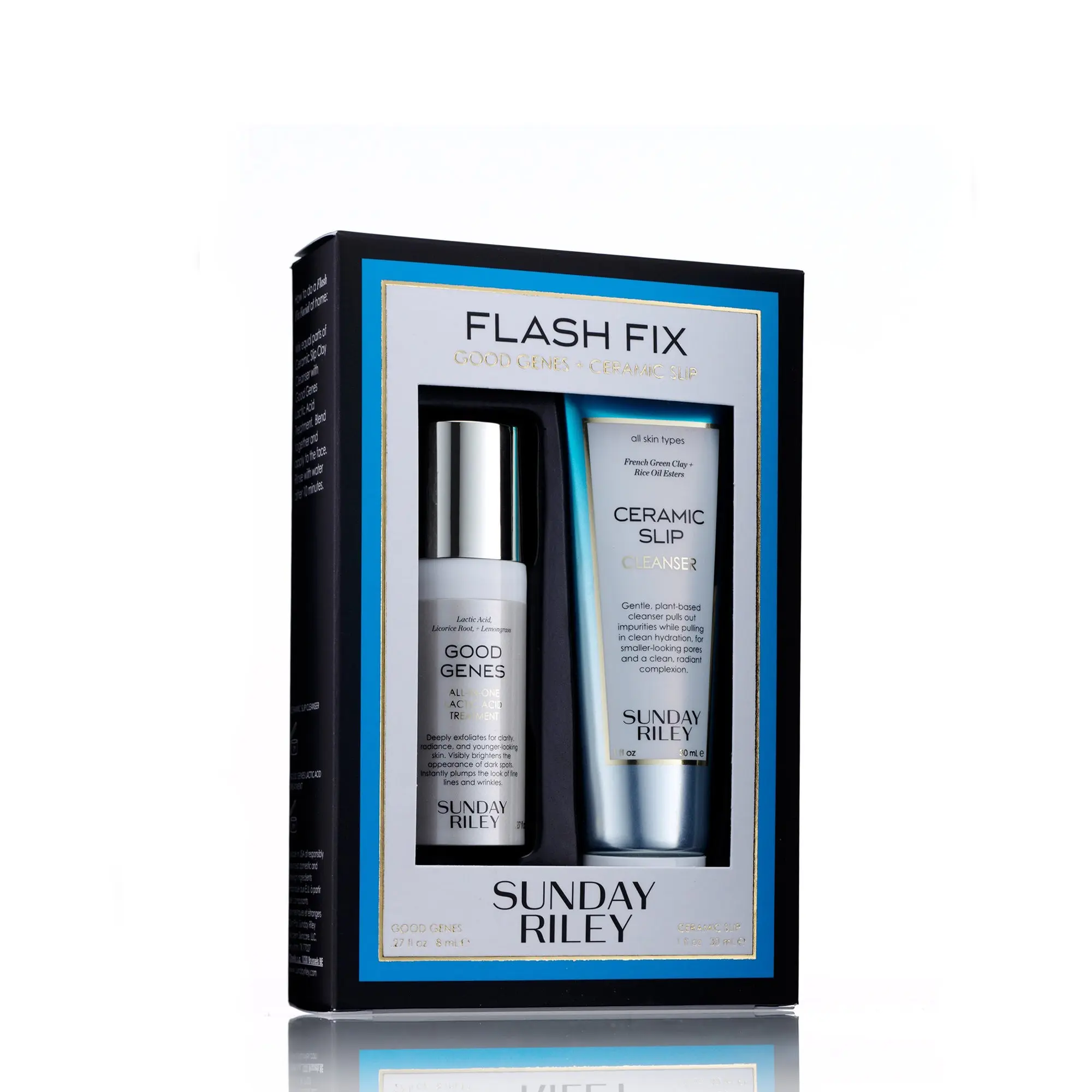 Unisex Flash Fix Good Genes & Ceramic Slip Brightening Skincare Kit Set - Lactic Acid-Infused Cleanser Included