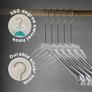 Kostaverite Blue Acrylic Clothes Hangers with Durable 360 Degree Silver Hook | Premium Quality Acrylic Hangers | 5 Pack