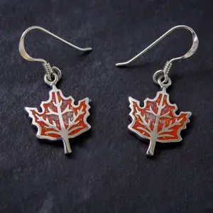 Maple Leaf Earrings • 925 Sterling Silver • Opal Accents • Navajo Handcrafted
