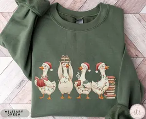 Book Lover Christmas Short Sleeved T-SHIRT / Sweatshirt, All Booked For Christmas, Bookclub , Book Goose Sweatshirt, Reader Fabric Bottom