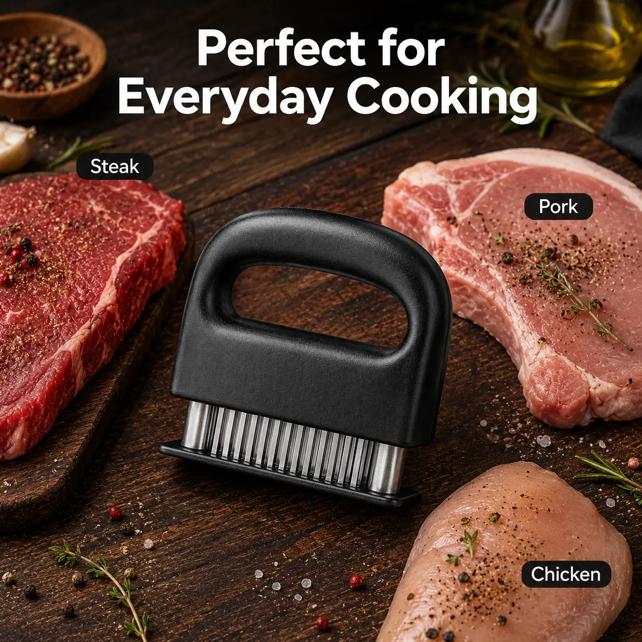 1PC 48-Blade Meat Tenderizer- Professional Stainless Steel Needle Beef, Pork, and Poultry- Grilling, Roasting, and Cooking,No More Mallet or Meat Hammer
