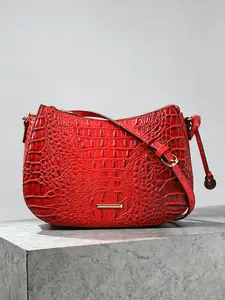 Crocodile Embossed Hobo Crossbody Bag Women's PU Leather Shoulder Purse with Adjustable Strap Red Color