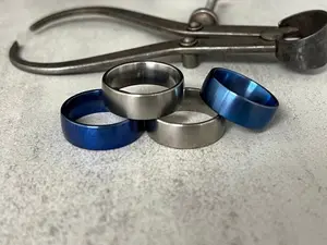 NottinghamTactical Titanium Ring Extra-Low Profile Hypoallergenic Comfort-Fit 6AL-4V Grade 5 Anodized Blue & Silver Rings