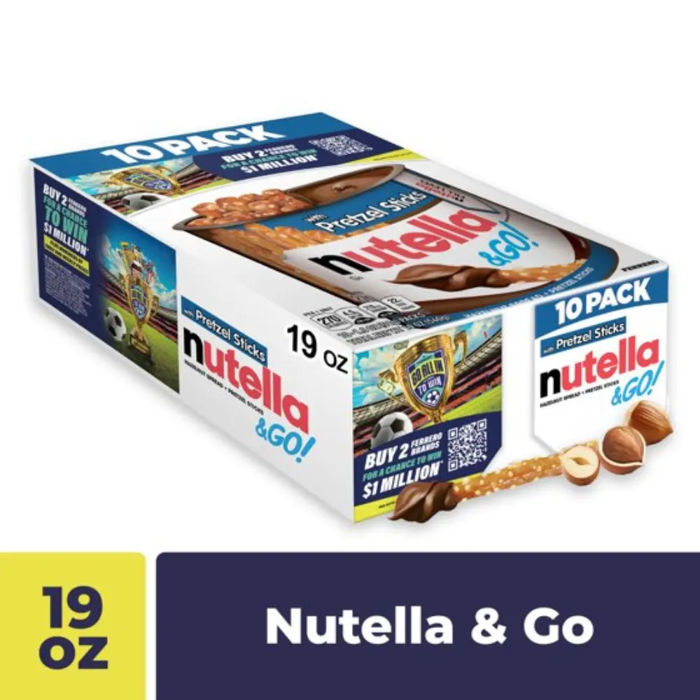 Nutella & GO! Chocolate Hazelnut Spread with Cocoa + Pretzel Sticks, 10 Snack Packs, 1.9 oz Each