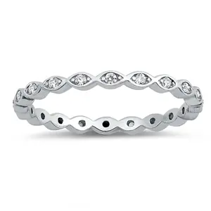 Marquise CZ Crystal Lined Eternity Ring - 925 Sterling Silver