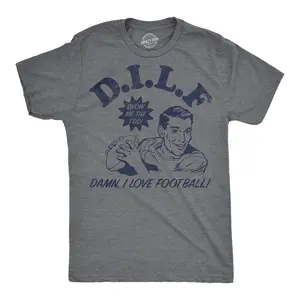 Mens Funny T Shirts DILF Damn I Love Football Sarcastic Graphic Novelty Tee For Men Mens Funny T Shirts Cool Vintage Fashion T-Shirt Gift Classic Menswear Funny Football Short Sleeve Novelty Tees for Guys Dark Grey