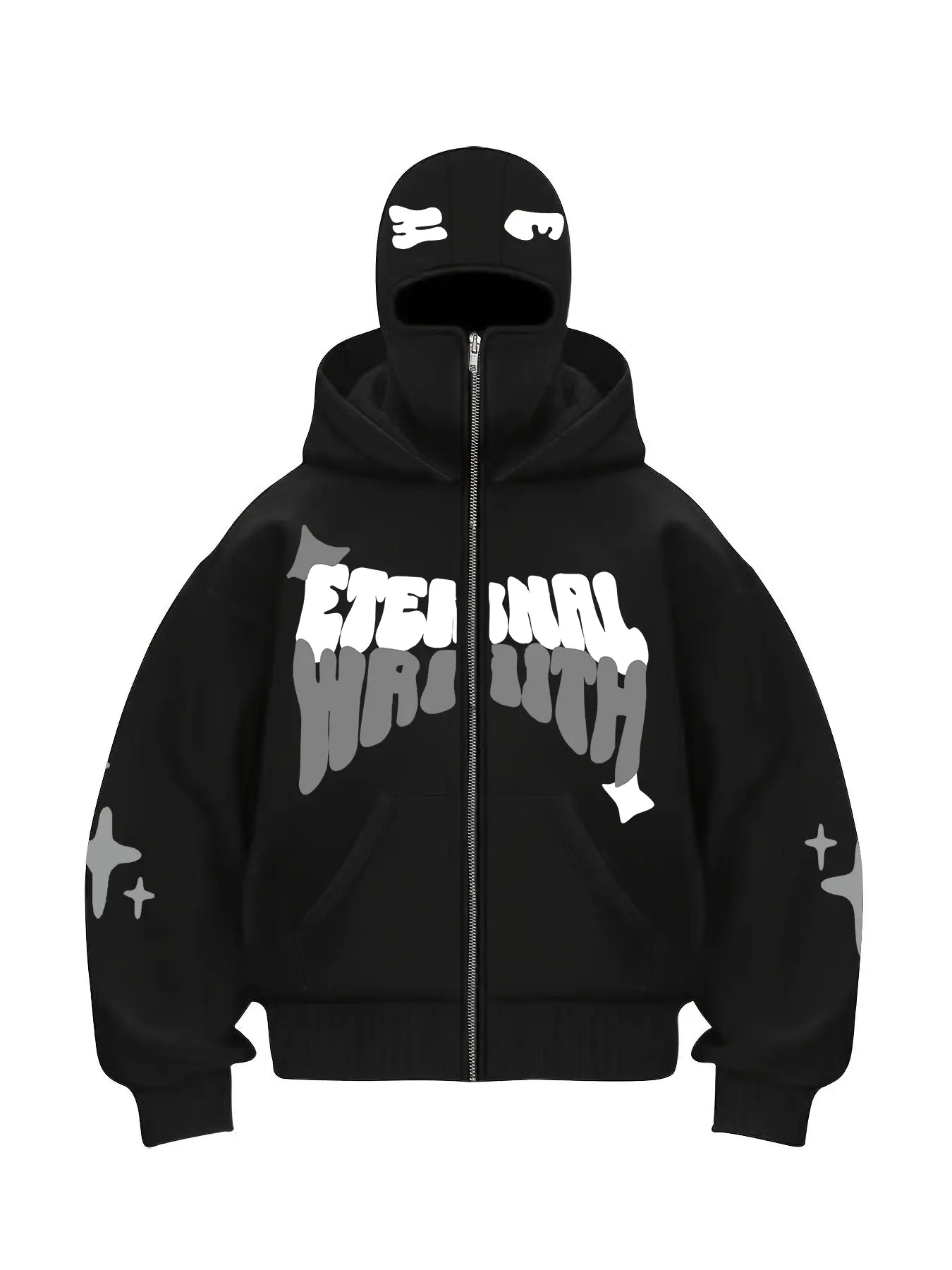 Eternal Wraith Graffiti Graphic Printed Zip-Up Balaclava Hoodie