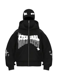 Eternal Wraith Graffiti Graphic Printed Zip-Up Balaclava Hoodie Cozy Cotton Blend Oversized Loungewear & Streetwear TikTok Viral Hoodie for Men Women | Home Comfort & Edgy Street Style Essential with Unique Star & Letter Design