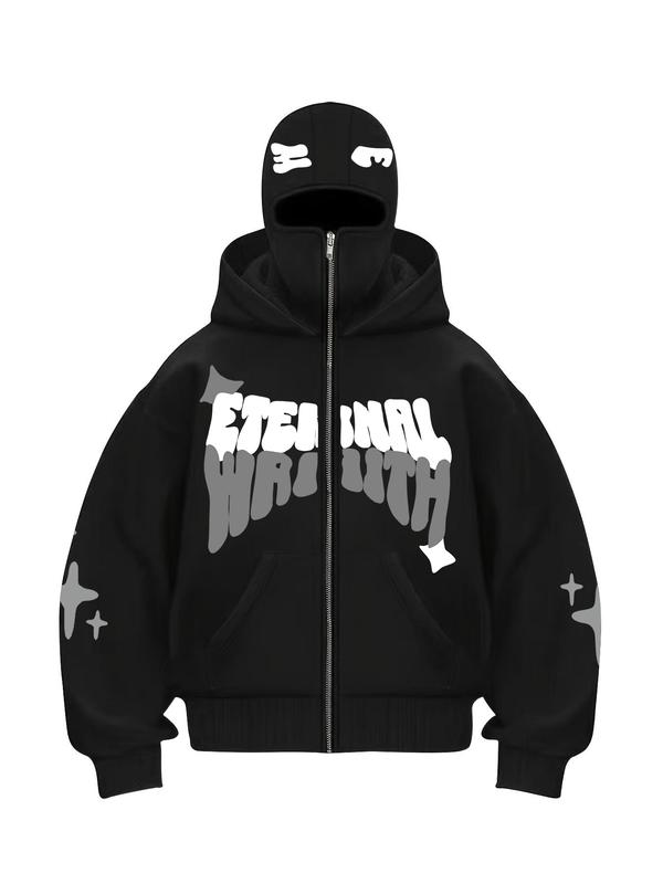 Eternal Wraith Graffiti Printed Zip-Up Balaclava Hoodie Cozy