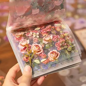 Romantic Collector Specimen Floral PET material Sticker Book 30 Sheets 2 Styles, Gift Wrapping Material, 30 Sheets Per Book, Floral Pattern Sticker