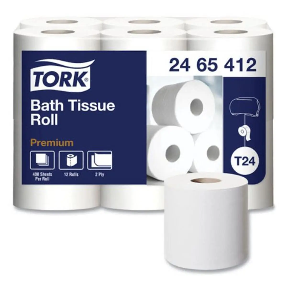 Tork TRK2465412 Premium 2-Ply Embossed Roll Bath Toilet Tissue, White, 4.1x4 in, Septic-Safe, Soft Texture, Tail Seal, Pack of 12, 2-Ply Toilet Paper & Wipes, Roll Toilet Paper & Wipes