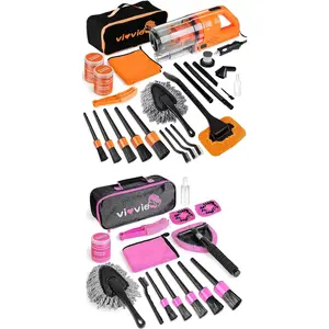 Ultimate Car Cleaning Kit, 17Pcs Car Interior Detailing Kit with High Power Car Vacuum Cleaner Pink Car Cleaning Kit, Car Detailing Kit Interior Cleaner vioview