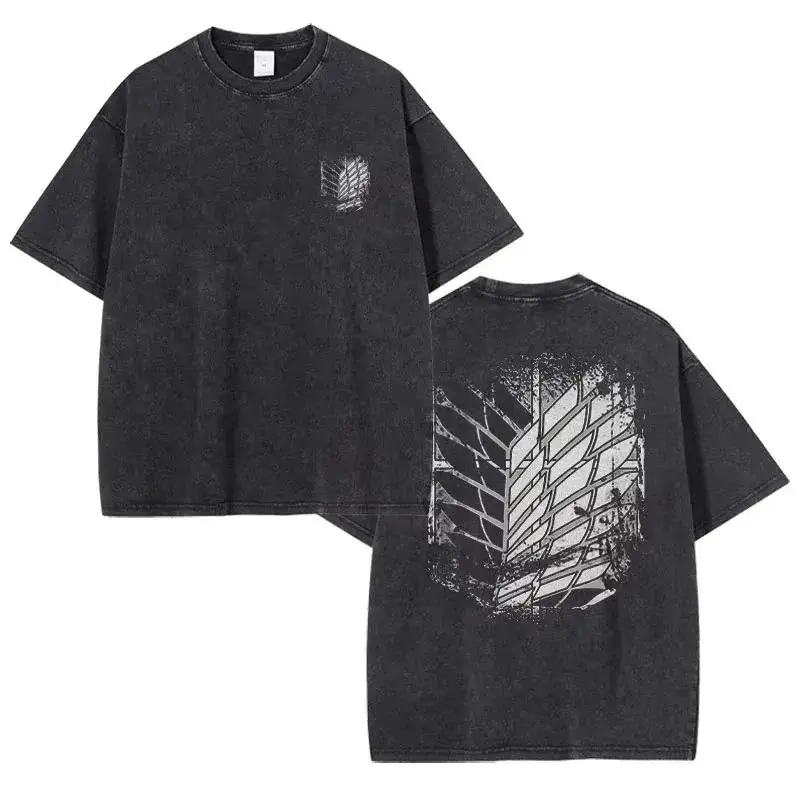 Women's Retro Washed Cotton Printed Crew Neck Short-Sleeve T-Shirt - Vibrant Attack on Titan Graphic, Comfortable Casual Everyday Top, Tshirt, T Shirts For Women, Round Neck, Shortsleeve, Lady, Soft, Digital Print, Graphic Print, Party Womenswear Bottoms