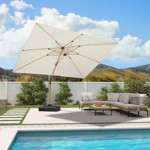 PURPLE LEAF 9x12 ft Rectangular Wood Grain Cantilever Patio Umbrella Aluminum Outdoor Umbrellas