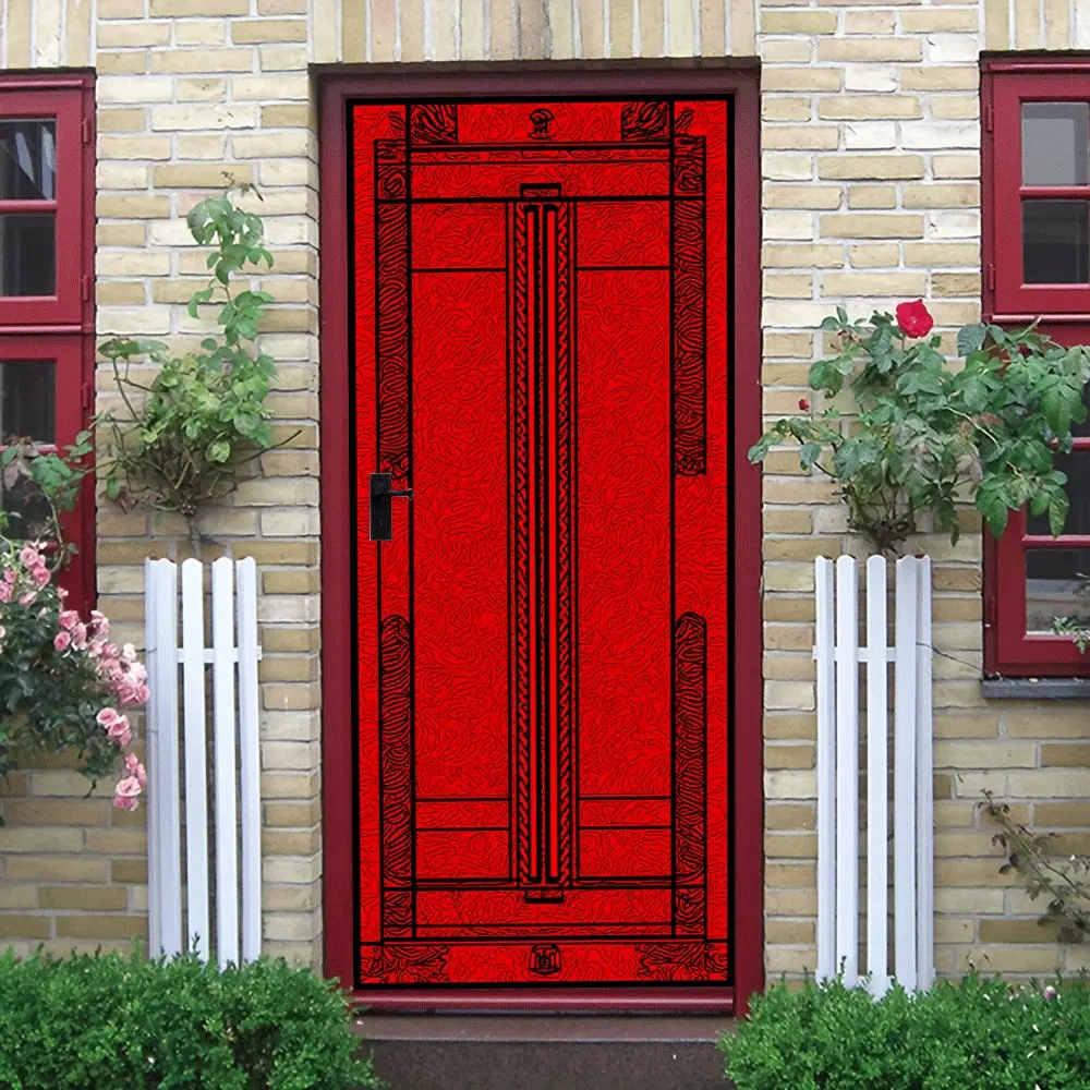 2pcs   Chinese Style Retro Red Door Wall Sticker New Year Spring Festival Decoration Living Room Entrance Background Wall Decal Self Adhesive Removable Chinese Door Sticker Holiday Window Decoration
