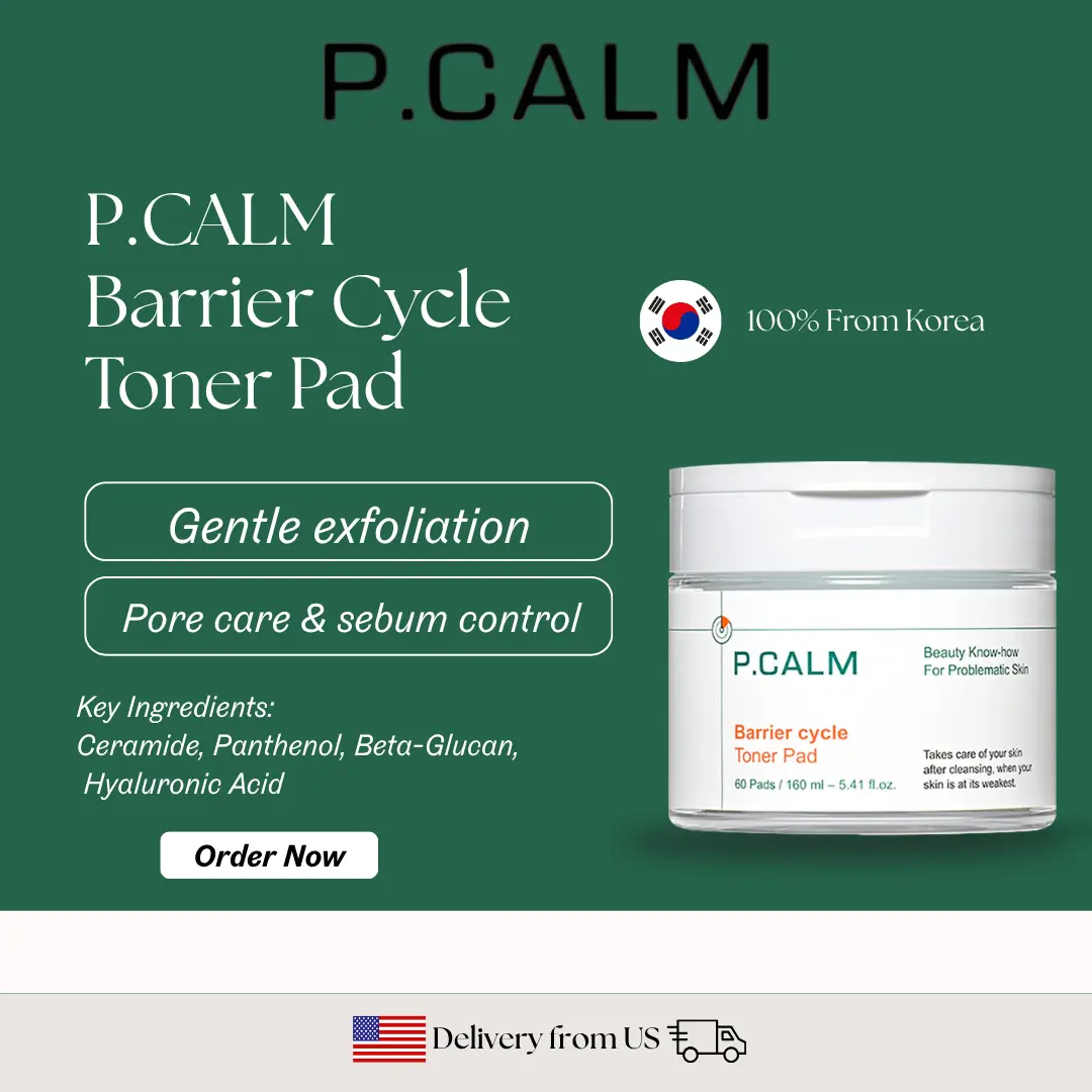 P.CALM Barrier Cycle Toner Pad 60 Pads 160ml | Centella & Tea Tree for Sensitive & Acne-Prone Skin
