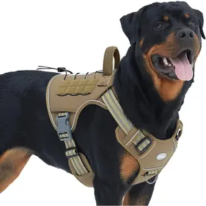 Tactical No Pull Adjustable Dog Harness for Large Dogs Reflective K9 Working Training Easy Control Military Service Pet Vest Army Yellow L