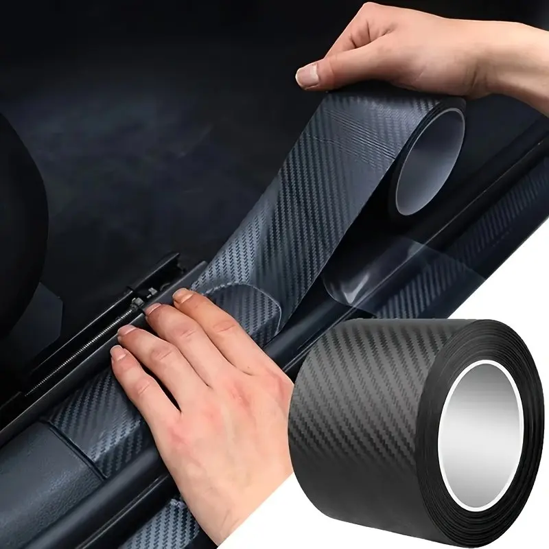 3D Carbon Fiber Car Vehicle Door Sill Protector Sticker, Anti-Scratch Waterproof Film, Fashion Auto Accessory, Durable Adhesive Material, Stickers for Cars, Car Accessories