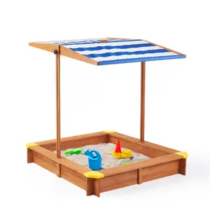 Donext Kids Sandbox with Cover 46" Wooden Sand Box w Adjustable Canopy Large Outdoor Cedar Sandpit for Backyard Play Unisex UV-Proof Water-Resistant
