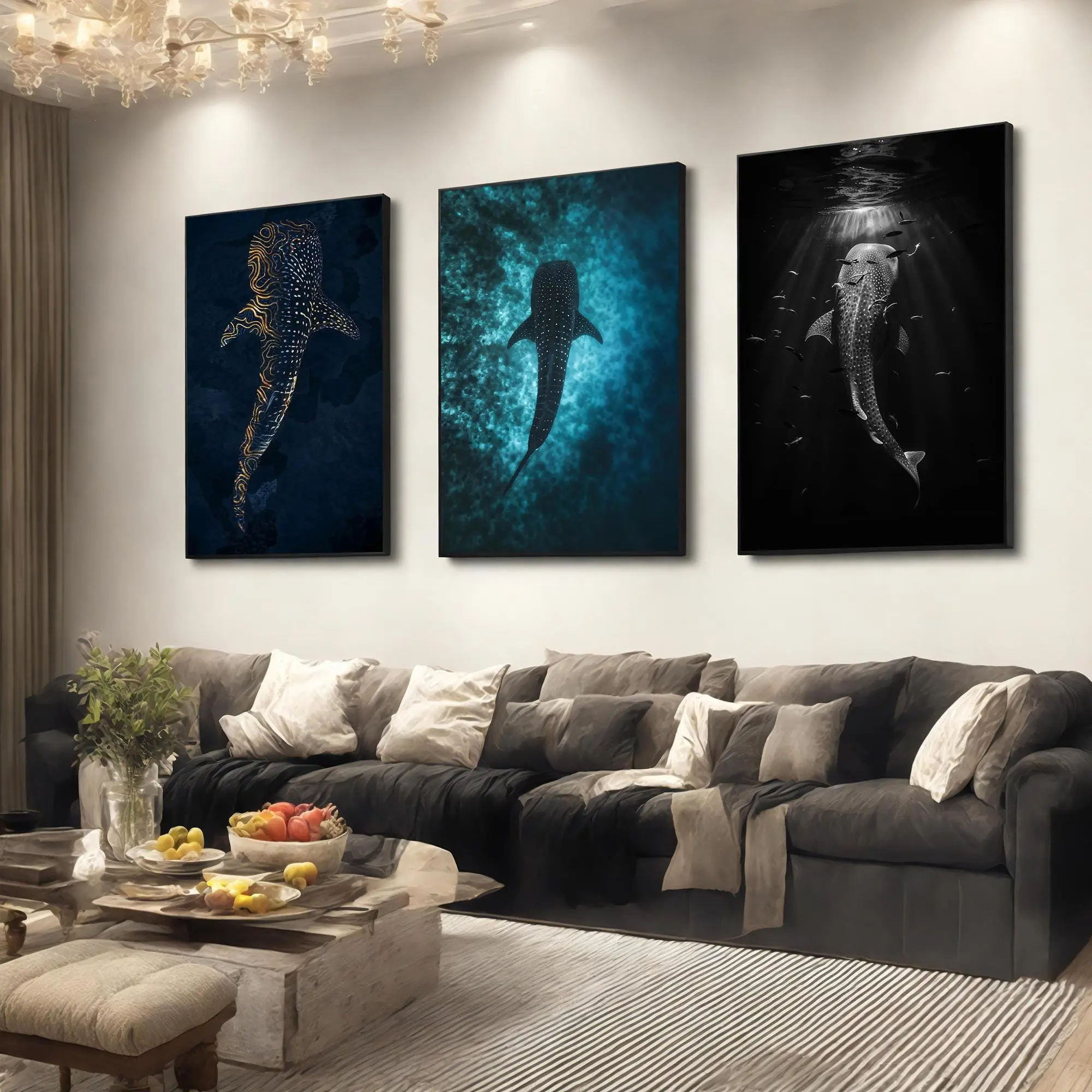 Whale sharks set of 3 art prints, Whale shark print, Abstract whale shark painting, Sea animal poster,Animal lover gift,Ready to hang Decor UnFramed wall decor set