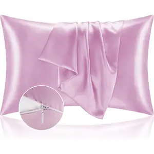 BEDELITE Satin Pillowcase with Zipper 2 Pack, Pink Pillow Cases Standard Size, Super Soft and Cooling Similar to Silk Pillow Cases, Gift for Women Men(20X26 Inches) BEDELITE