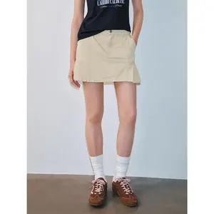 URBAN REVIVO Women's Plain Cotton-Polyester A-Line Mini Skirt - Pleated Details, Flattering Hip Fit, 2026 Summer Bottom (Aline Style Skirts), Mini Skirts