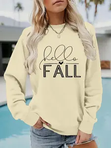 Women's Heart & Letter Print Drop Shoulder Sweatshirt, Casual Long Sleeve Round Neck Pullover for Fall & Winter, Ladies Clothes for Daily Wear