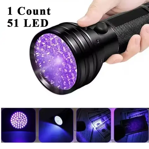 Portable UV Flashlight with 51 Leds, Compact Light Detector for Dog Urine Pet Stains and Bed Bugs Inspection, 395 Nm Ultraviolet Torch, Urine Detectors