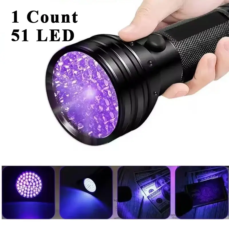 Portable UV Flashlight with 51 Leds, Light Detector for Dog Urine Pet Stains and Bed Bugs, 395 Nm Ultraviolet Torch, Urine Detectors